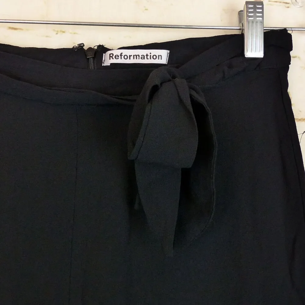 Reformation Pants Womens 8 Black Wide Leg High Rise Tie Belt Flowy Lined Boho - Picture 6 of 11